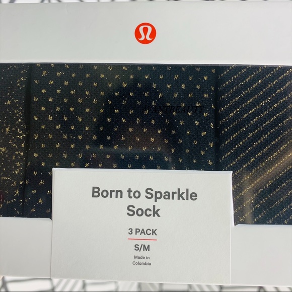 🔸 Lululemon born to sparkle socks black gold S/M - Picture 3 of 8